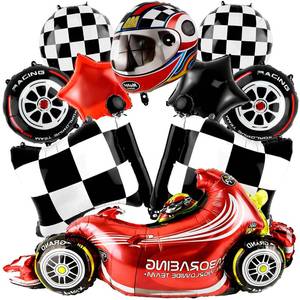 lot 2312 image: Lukinuo Race Car Balloons 10 pcs Tire Wheel Balloons Chequered Flag Balloons Helmet Tyre Racing Balloon Race Car Birthday Party Decorations