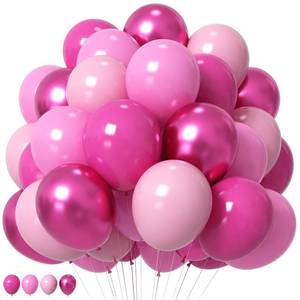 lot 2316 image: HILAVO Pink Balloons Set 12 Inch Hot Dark Magenta Light Pastel Pink Metallic Latex Helium Balloon for Girls Baby Shower Princess Wedding Birthday Party Decorations
