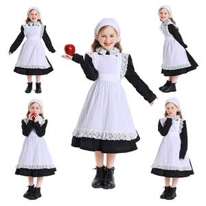 lot 2371 image: AVIFU Girls Colonial Dress Kids Pioneer Costume Prairie Bonnet Hat Pilgrim Apron Cosplay Accessories Full Set S