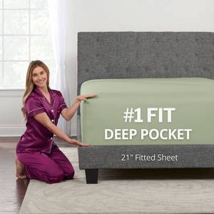lot 2384 image: Lovely Joyful Deep Fitted Sheets �� King Size, Deep Pocket, Perfectly Fits 17��23 Mattresses & Toppers �� Green
