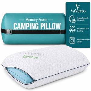 lot 2391 image: Vaverto Small Memory Foam Bed Pillow for Camping - Compressible Medium Firm, Breathable Cover, Machine Washable, Ideal Backpacking