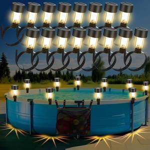 lot 2393 image: Honoson 24 Pcs Solar Pool Side Lights for Above Ground Pools with 1 Hanging Storage Bag Outdoor Swimming Pool Fence Decoration Accessories Waterproof LED Warm Light (25 Pcs, Warm Light)