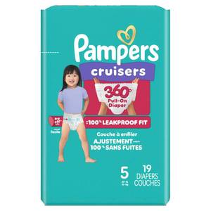 lot 2418 image: Pampers Diapers - Cruisers 360 - Size 5, 19 Count, Babyproof up to 100% Leakproof Pull-On Diaper (Packaging May Vary)