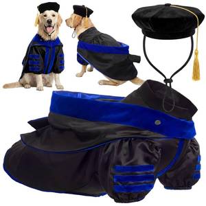 lot 2454 image: Huhumy 3 Pcs Dog Cat Graduation Doctoral Costume Set, 2026 Pet Phd Graduation Cap and Deluxe Doctoral Gown with Hood Side Tam Puppy Kitty Dogs Grad Holiday Party Costume Accessory(Royal Blue,XL)