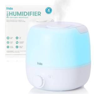 lot 3774 image: Frida Baby 3-in-1 Cool Mist Humidifier for Large Rooms, Top Fill Humidifier for Bedroom, Allergy Relief, 60 Hour Runtime  Nightlight, Auto Shut-Off, Quiet, Carry Handle, Essential Oil Diffuser