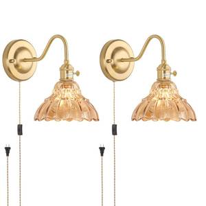 lot 3788 image: Shenmoyl Battery Operated Wall Sconce, Vintage Rechargeable Wall Lights with Amber Ripple Glass Shade, Wireless Indoor Wall Lamp with Remote for Bedroom Living Room Bathroom Hallway