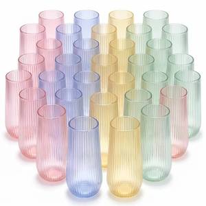 lot 3795 image: 48 Pack Ribbed Ripple Stemless Toasting Glasses, Origami Durable 9 Oz BPA-Free Disposable Plastic Champagne Flutes for Weddings, Bars, Events, and Celebrations (48, Ribbed Color Collection)