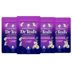 lot 3796 image: Dr Teals Pure Epsom Salt, Melatonin Sleep Soak with Essential Oil Blend, 3 lb (Pack of 4)