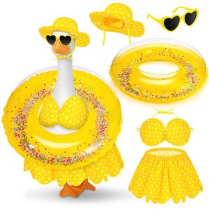 lot 4211 image: JcHrmers Bikini Porch Goose Outfits Summer Goose Clothes Yellow Polka Dot Bikini Porch Goose Outfit with Swimsuit Floatie Hat Sunglasses Fits 23 Geese Statue for Spring Garden Yard Decor