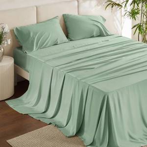lot 4218 image: Bedsure King Size Sheets Set, Cooling Sheets for Hot Sleepers, Rayon Derived from Bamboo, PureWoven, Breathable & Soft, Deep Pocket Up to 16 Inches, Hotel Luxury Silky Bedding, Sage Green