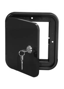 lot 4221 image: Swellisher RV Access Door, RV Electrical Cord Trailer Power Cord Hatch Cable Cover Camper Hose Storage Door RV Compartment Door, Black Small Size with 2 Keys