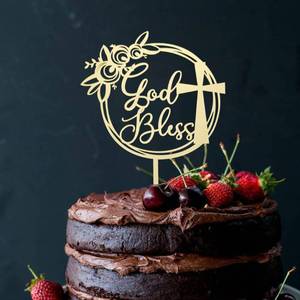 lot 4227 image: Golden Acrylic God Bless Cake Toppers - Cross, First Communion, Baptism, Baby Shower, Christening, Dedication, Birthday Party Supplies