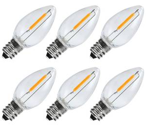 lot 4231 image: RuiAoTD C7 LED Night Light Bulbs, 0.6Watt Equivalent to 7W, E12 Candelabra Small Base, Edison LED Light Bulbs, 2200K Warm White, Clear Plastic, Outdoor String Lights, 6 Pack, Non-Dimmable