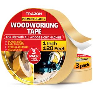 lot 4232 image: Trazon Double Sided Woodworking Tape Super Strong, 3 Pack, 1 Inch x 120 Feet, Wood Crafter Sticky Tool, Two Side Adhesive for Router Templates and CNC Machine, Removable & Residue Free