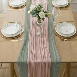 lot 4250 image: Avolander Cheesecloth Table Runner 2 Pack Sage Green and Dusty Pink, Boho Gauze Table Runner 10Ft 120 Inches Long for Wedding Decor, Party & Home Table Decoration
