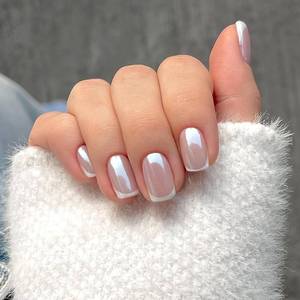 lot 4255 image: 24Pcs White French Tips Press on Nails Nude Short Square Glossy Acrylic Solid Color Fake Nails Cute Stick on Fingernails French Press on False Nails Gel Glue on Nail for Women Manicure Daily Wear
