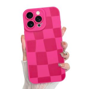 lot 4267 image: KANGHAR Compatible with iPhone 16 Pro Case, Silicone Checkered Cute Pattern, Camera Protection Soft Slim Phone Case for Girls Women -Hot Pink