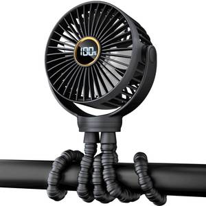 lot 4292 image: Portable Stroller Mini Fan, Small Rechargeable Personal Fan, Baby Travel Essentials for Wagon, Car Seat, Treadmill, Battery Powered Biking Gear Accessories, 360° Rotation, 3-Speed, Display, Black