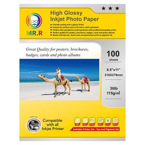 lot 4300 image: MR.R Single Side High Glossy Inkjet Photo Paper Letter Size 8.5x11 with 100 sheets per pack 115gsm 30LB