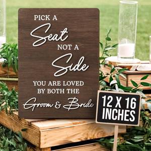 lot 4301 image: Stofinity Pick A Seat Not A Side Wedding Sign - Rustic Wedding Signs For Ceremony, Wedding Reception Decor