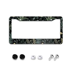 lot 4302 image: Fern Forest and Birds License Plate Frame Cute Black License Plate Frames Aluminum Car Accessories Cover with 2 Holes and Screws 12 x 6 Inch for Front Rear Car Plate Decor for Women Men