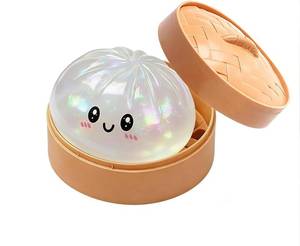 lot 4308 image: Glitter Dumpling Squishy, Colorful Dumpling Squishes Stress Balls with Steamer, Easter Gifts, Soft Squeeze Decompression Dough for Adults (White with Glitter)