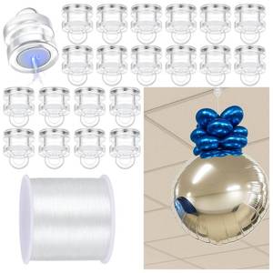 lot 4313 image: Fiwochic 20 Pack Magnetic Ceiling Hooks with 328ft Clear Hanging Line, Magnet Hooks for Balloons, Party Decorations, Classroom, Office, Retail Display, Poster Sign Hanging, Damage-Free Ceiling Mount