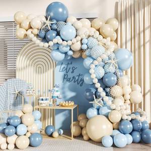 lot 4319 image: Blue Beach Balloon Arch Kit, 140Pcs Blue and White Balloon Arch Kit Including Dusty Light Blue Pearl White Sand White Balloons for Ocean Sea Pool Theme Baby Shower Birthday Party Decorations