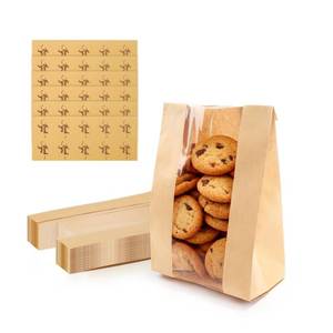 lot 4326 image: WYTAOHZL 60PCS Cookie Bags 7.48 x 3.93 x 2.36 inch Brown Paper Bags with Stickers Kraft Bakery Bag with Window for Cookies Snacks Candies