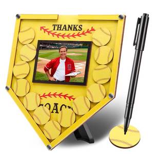 lot 4327 image: ZhowHoHo Softball Plate Frame Coach Gift with 15 Wood Chips Signature Pen Graduation Hanging Tabletop Coach Frame Gifts Softball Shape Plaque for Coaches Thank You Gift