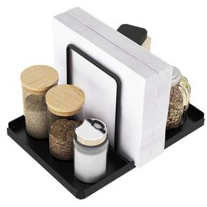 lot 4329 image: Napkin Holder for Table, Metal Napkin Holder with Salt and Pepper Shakers Caddy, Standing Paper Napkin Storage for Kitchen Dining Table Decor, Black
