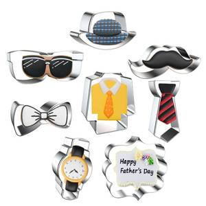 lot 4331 image: Fathers Day Cookie Cutter Set 8-Piece Bow Tie, Mustache, Necktie, Formal Hat, Blazer, GlassesSunglasses, Watch and Plaque Frame Shapes Molds Personalized Gift for Men DAD Father Husband Boyfriend