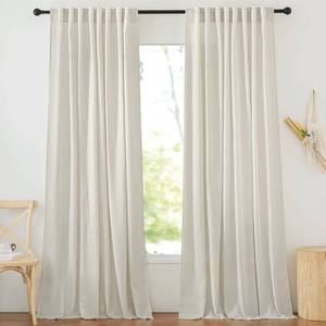 lot 4341 image: NICETOWN Flax Linen Living Room Curtains 95 inches Long, Rod Pocket & Back Tab Semi Sheer Drapes Privacy Added with Light Filtering for BedroomLiving Room, Natural, W68 x L95, 2 Panels