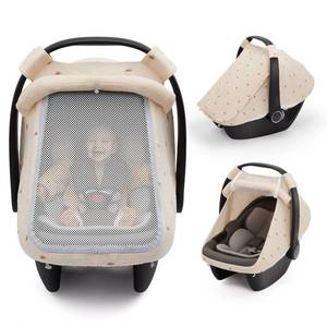 lot 4343 image: Blissful Diary Baby Car Seat Cover, Extra Large Mesh Window, Breathable Muslin Cotton, Infant Windproof Canopy, Must-Have Baby Gift - Sunshine