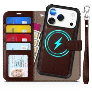 lot 4352 image: TUCCH 2-in-1 Detachable Wallet Case for iPhone 17 Pro (6.3-inch) 2025, Wireless Charging  RFID Blocking 4 Card Holders  Wrist Strap  Kickstand  Magnetic  PU Leather Folio Cover  Chocolate Brown