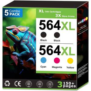 lot 4359 image: 564XL Ink Cartridges 5 Pack Combo Pack Compatible for HP564xl 564 ink for HP564 XL Work with DeskJet 3520 3525 OfficeJet 4620 4622 PhotoSmart B8550 C6350 D5460 7515 Printer Cyan Magenta Yellow 2 Black