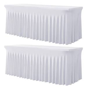 lot 5059 image: 2 Pack White Spandex Tablecloths for 8 Foot Rectangle Tables, Wrinkle Free Stretchy Table Cloth 8ft Fitted Table Cover Desk Skirt for Parties Weddings Birthday Banquet Baby Shower