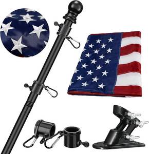 lot 5073 image: Barcetine American Flag with Pole - Includes 5ft Heavy Duty Flag Pole Holder for Outside House,3x5 Embroidered US Flag and Wall Mount Bracket,Tangle Free Flagpoles Kit for Porch,Garage,Outdoor