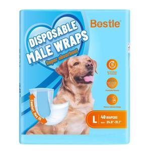lot 5077 image: Bestle Male Dog Wrap, Disposable Dog Diapers, 40 Count, L (Waist 23.6-31.5), Wetness Indicator, Ultra Protection, Leak Proof, Super Absorbent, Soft