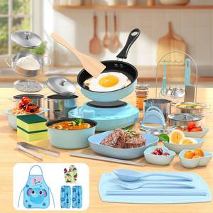 lot 5084 image: Gotoofun Kids Cooking Sets Real, Kid Safe Montessori Mini Tools Includes Stove Burner, Knife ect for Aged 8-12 Boys Girls Food Making, Easy for Beginners, Education Toys-Blue