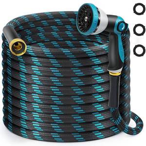 lot 5085 image: Gardentime 100FT Non-Expandable Garden Hose, Heavy Duty Flexible Water Hose with Leakproof 34 Fittings 10 Modes Spray Nozzle, Kink-Free, Lightweight & Durable for Yard, Lawn, Garden & Outdoor Use