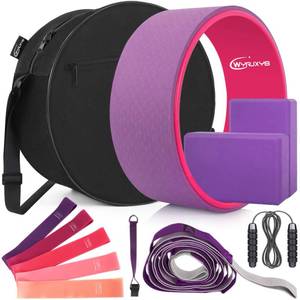 lot 5088 image: 11-in-1 Yoga Wheel Set Back Roller & 2 Blocks with Strap,Resistance Bands,Jump Rope,Carrying Bag,Perfect Yoga Back Wheel Accessory Starter Kit for Beginner, Stretching and Improving Backbends-Purple