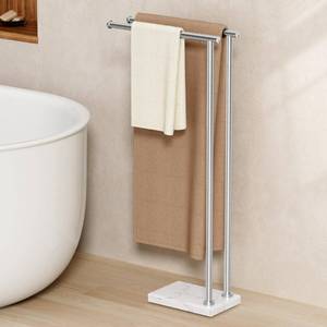 lot 5099 image: KES Free Standing Towel Racks for Bathroom, 2-Tier Towel Stand for Bathroom Floor with Weighted Natural Marble Base 3X Thicker, 188 Stainless Steel, Brushed Finish, BTH235-2