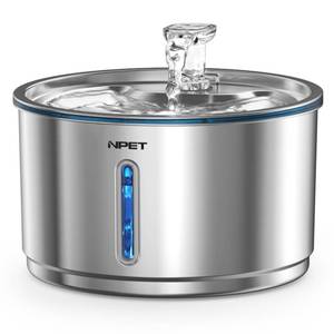 lot 5963 image: NPET Stainless Steel Cat Water Fountain, 1Gallon135oz Automatic Pet Drinking Fountain Dog Water Dispenser Bowl with Water Level Window for Cats Indoor - WF210Plus