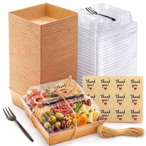 lot 5966 image: Leafiew 50 Pack Small Individual Charcuterie Boxes with Clear Lids and Forks - To Go Paper Mini Charcuterie Box, Disposable Food Containers, 5Inch Dessert Boxes for Cookie, Cake Slice, Strawberries