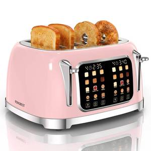 lot 5972 image: RONGBEST Retro Toaster 4 Slice with Stainless Steel Wide Slot Touchscreen for Family Breakfast, Reheat & Defrost, 6 Browning Levels for Bagel & Bread, Removable Crumb Tray, Blush Pink