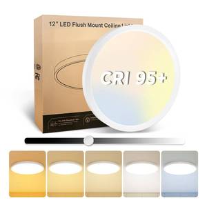 lot 5977 image: EOSMILE 1Pack 12 Inch LED Flush Mount Ceiling Light, 25W, 3000LM, CRI 95, 2700K-5000K 5Color Selectable & Dimmable, White Thin Flat Surface Mount Lights for Bedroom, Hallway, Dining Room, Garage