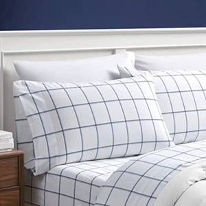 lot 5980 image: Nautica �� Full Size Sheet Set, Crisp Cotton Percale Bedding with Matching Pillowcases, Lightweight & Breathable Bed Sheets, Deep Pocket, College Dorm Room Essentials (Plot Blue)