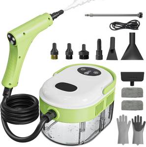 lot 5981 image: Gloppers Steam Cleaner, Handheld Steam Cleaner with 6 Levels Adjustable Handle, 1.5L Water Tank, Steamer for Cleaning, Portable Steam Cleaner for Home, Car, Furniture, Couch, Bed Bugs (White & Green)