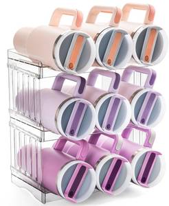 lot 5982 image: Gracenal Water Bottle Organizer Holder for Stanley Cup Accessories, Fridge Kitchen Cabinet Organizer and Storage for Meoky 40 oz Tumbler with Handle, Stackable Plastic Travel Mug Cup Rack Gifts, 3Pack